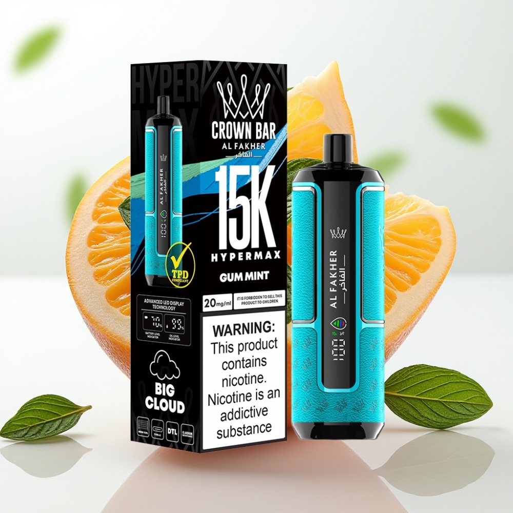Al Fakher Crown Bar 15K Hypermax Desechable 22ml 6mg Chicle Menta