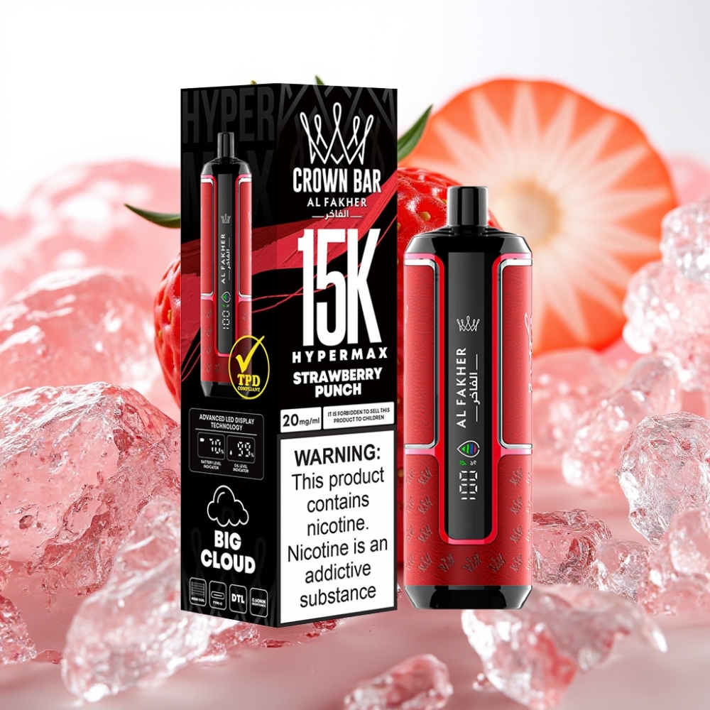 Al Fakher Crown Bar 15K Hypermax Desechable 22ml 6mg Fresa Punch