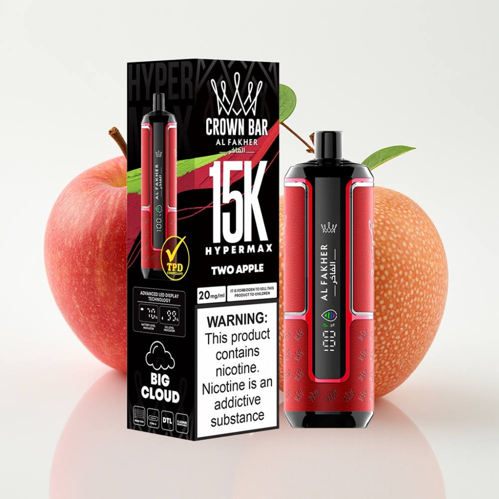 Al Fakher Crown Bar 15K Hypermax Vape Desechable 22ml 600mAh Dos Manzanas