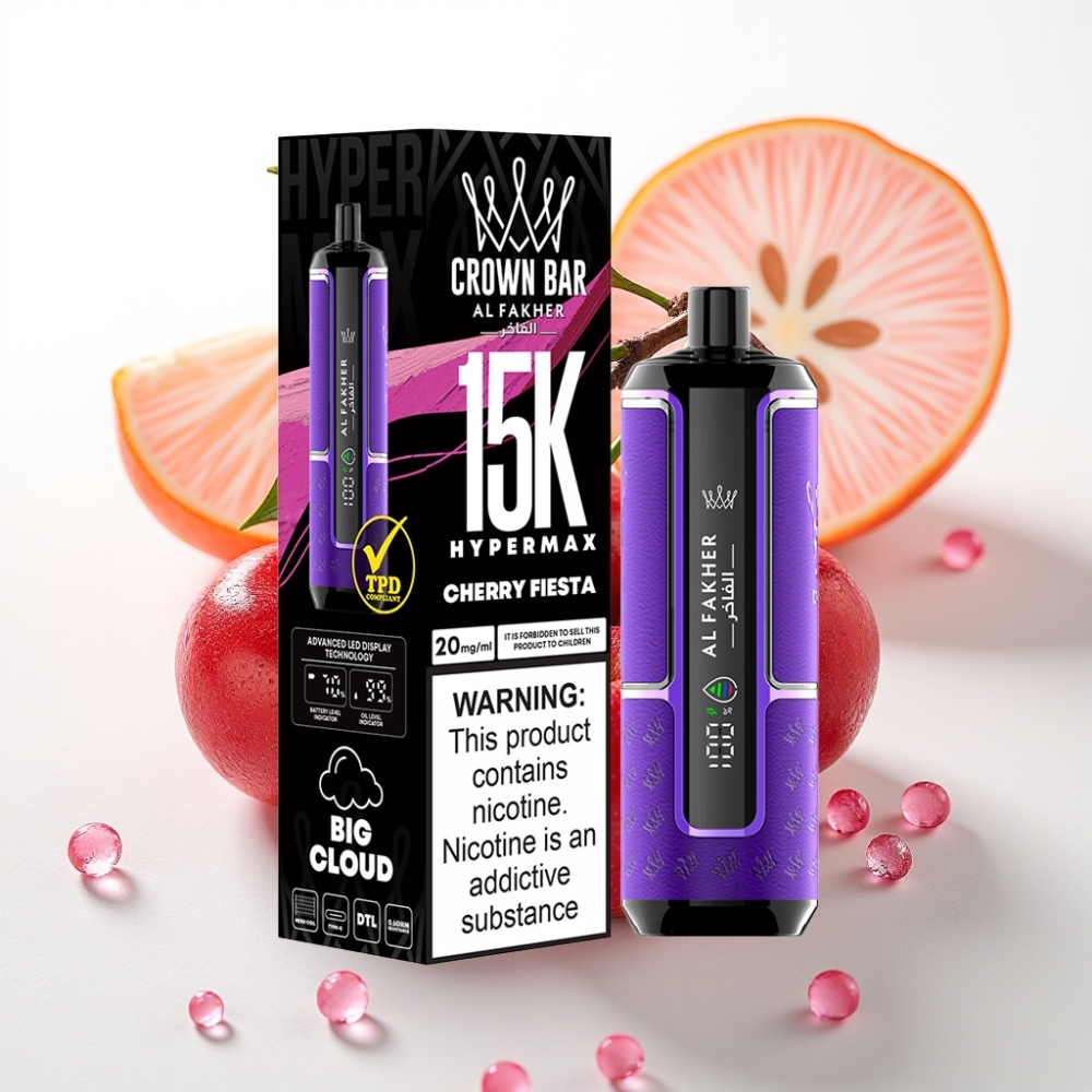 Al Fakher Crown Bar 15K Hypermax Vape Desechable 22ml 6mg Fiesta Cereza