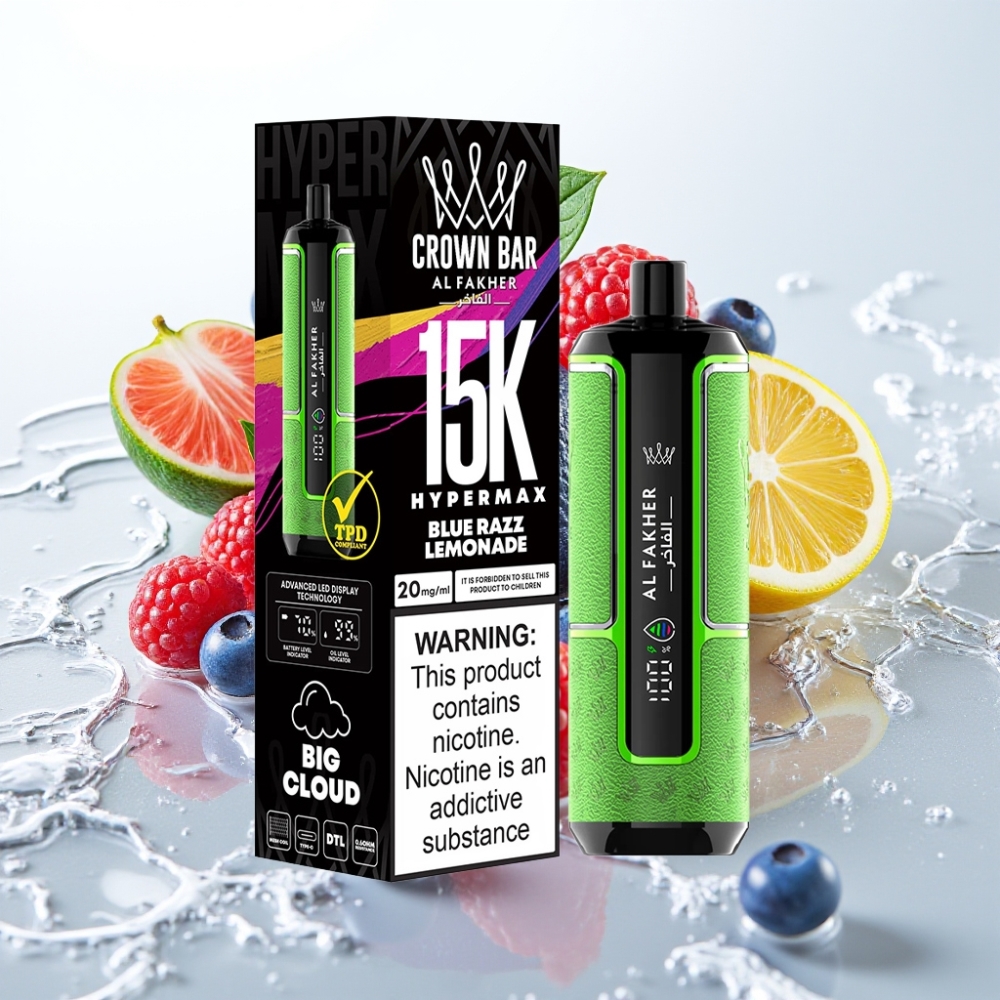 Al Fakher Crown Bar 15K Hypermax Vape Desechable 22ml 6mg Frambuesa Azul Limonada