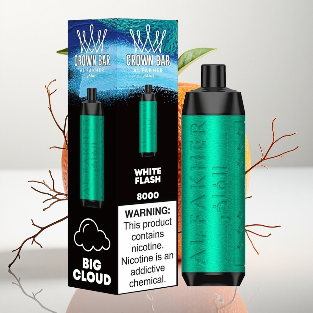 Al Fakher Crown Bar 8000 Crystal Vape Desechable con Batería 600mAh y 18ml de Líquido en Sabor Destello Blanco