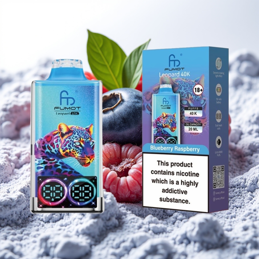 Fumot Leopard 40K Puffs 700mAh Dual Mesh Tipo C Arándano Frambuesa