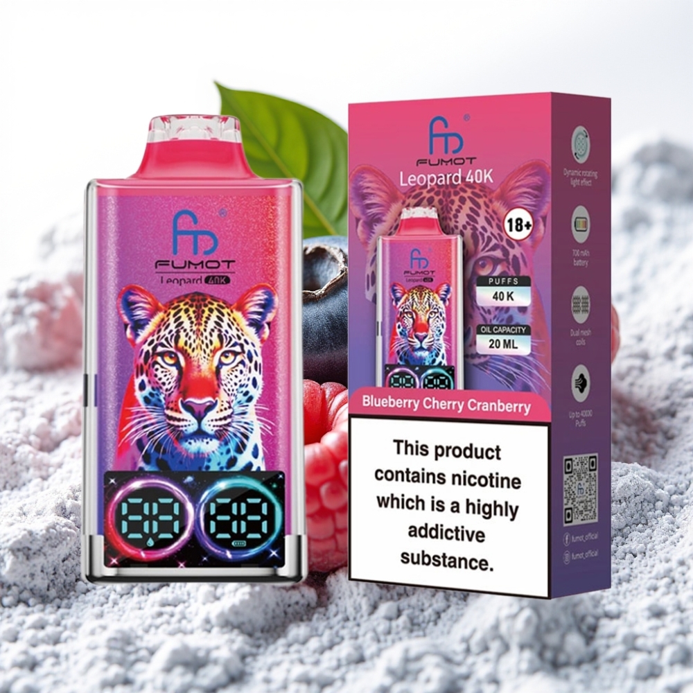 Fumot Leopard 40K Puffs Dual Mesh 700mAh Tipo C Arándano Cereza Azul