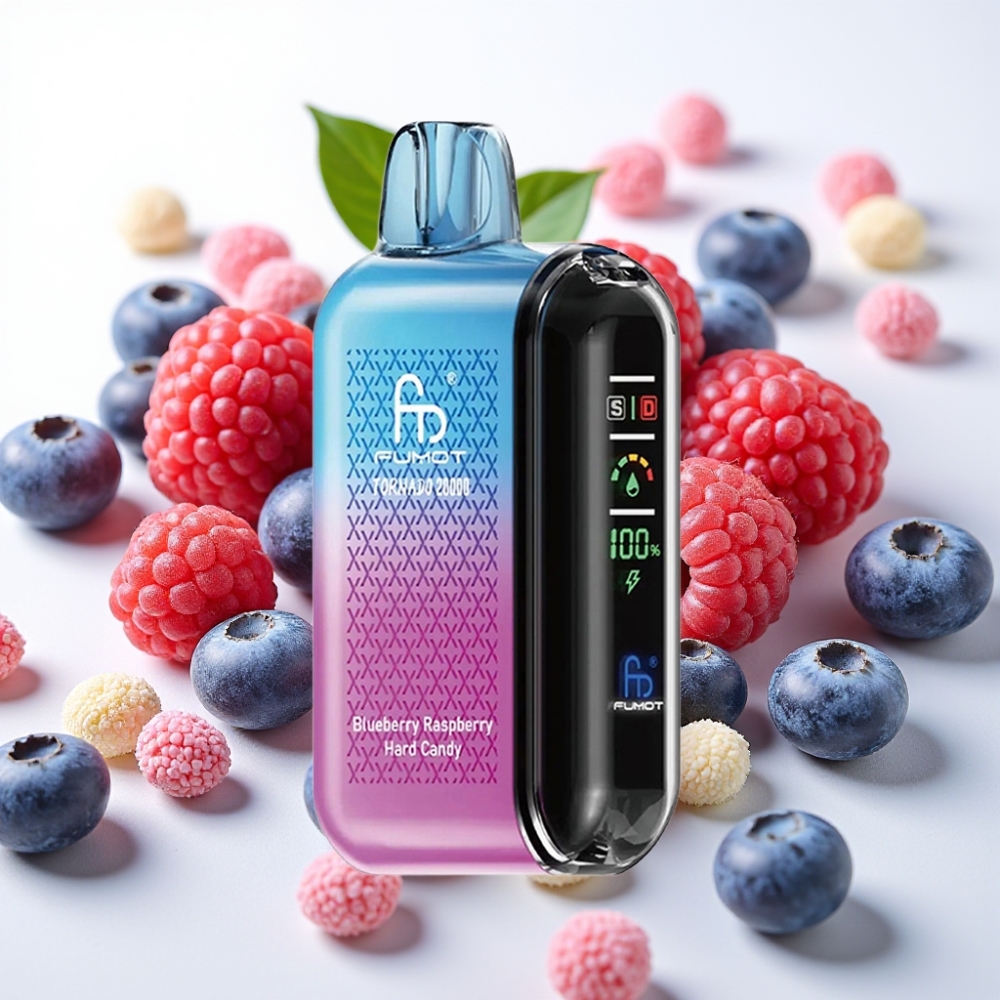 Fumot Tornado 20000 Puffs Doble Malla 20ml 850mAh 2% Nicotina Caramelo Duro de Arándano y Frambuesa