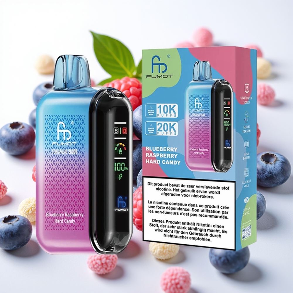 Fumot Tornado 20000 Puffs Doble Malla 20ml 850mAh 2% Nicotina Caramelo Duro de Arándano y Frambuesa