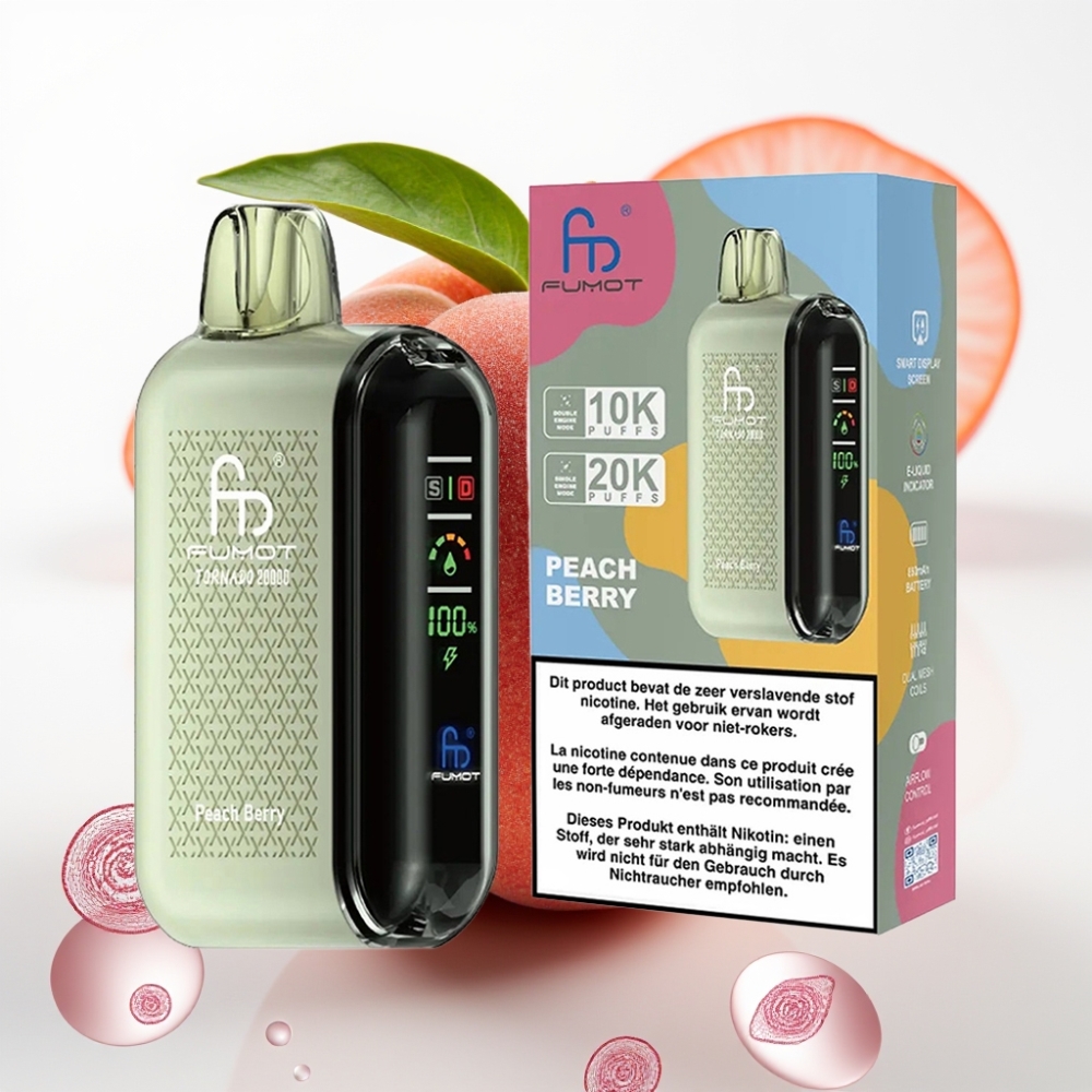 Fumot Tornado 20000 Puffs Doble Malla 20ml Duraznos y Bayas