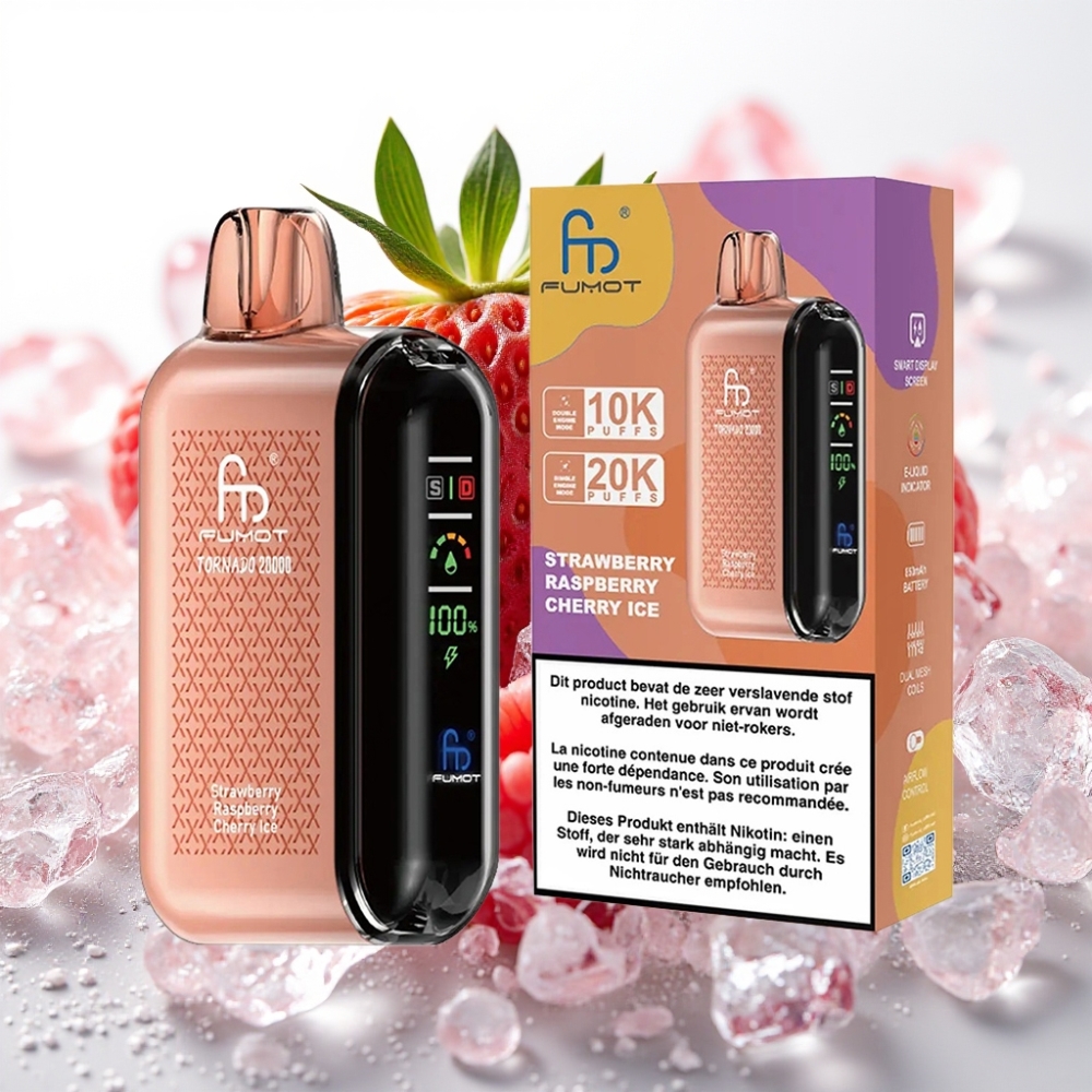 Fumot Tornado 20000 Puffs Doble Malla 20ml Fresa Frambuesa Cereza Hielo