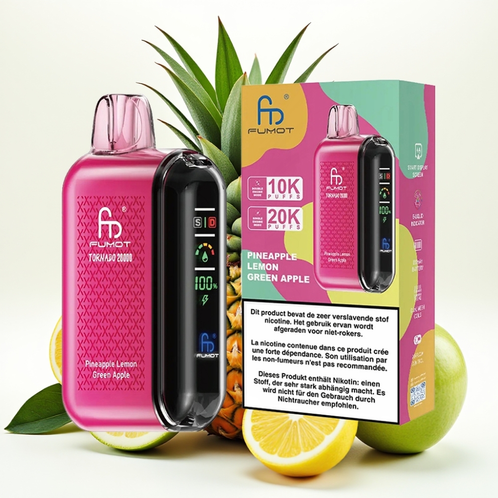 Fumot Tornado 20000 Puffs Doble Malla 20ml Piña Limón Manzana Verde