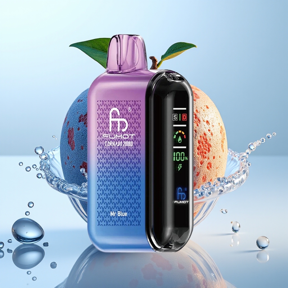 Fumot Tornado 20000 Puffs Dual Mesh 20ml 850mAh Pantalla Inteligente Ajuste de Aire 2% Nicotina Modo Single Motor Sabor Sr. Azul