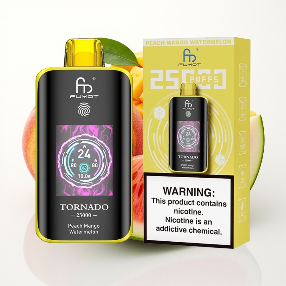 Fumot Tornado 25000 Puffs Pantalla HD 700mAh 20ml Durazno Mango Sandía