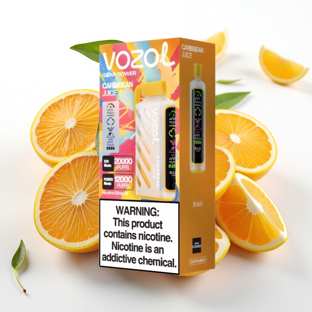 VOZOL Gear Power 20000 Puffs con S.i.L.C. Tech, Dual Mesh Coil, Pantalla Completa, Jugo Caribeño