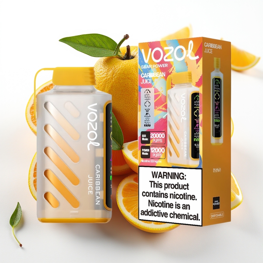 VOZOL Gear Power 20000 Puffs con S.i.L.C. Tech, Dual Mesh Coil, Pantalla Completa, Jugo Caribeño