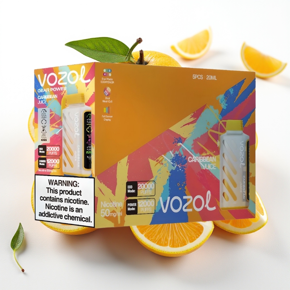 VOZOL Gear Power 20000 Puffs con S.i.L.C. Tech, Dual Mesh Coil, Pantalla Completa, Jugo Caribeño